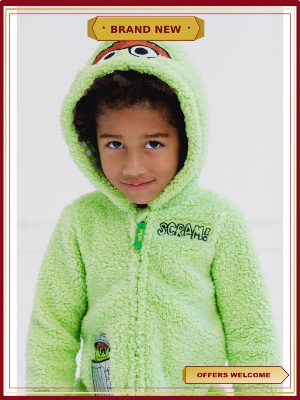 Sesame Street Oscar the Grouch Cozy Sherpa Zip Up Coverall Costume - Picture 4 of 4